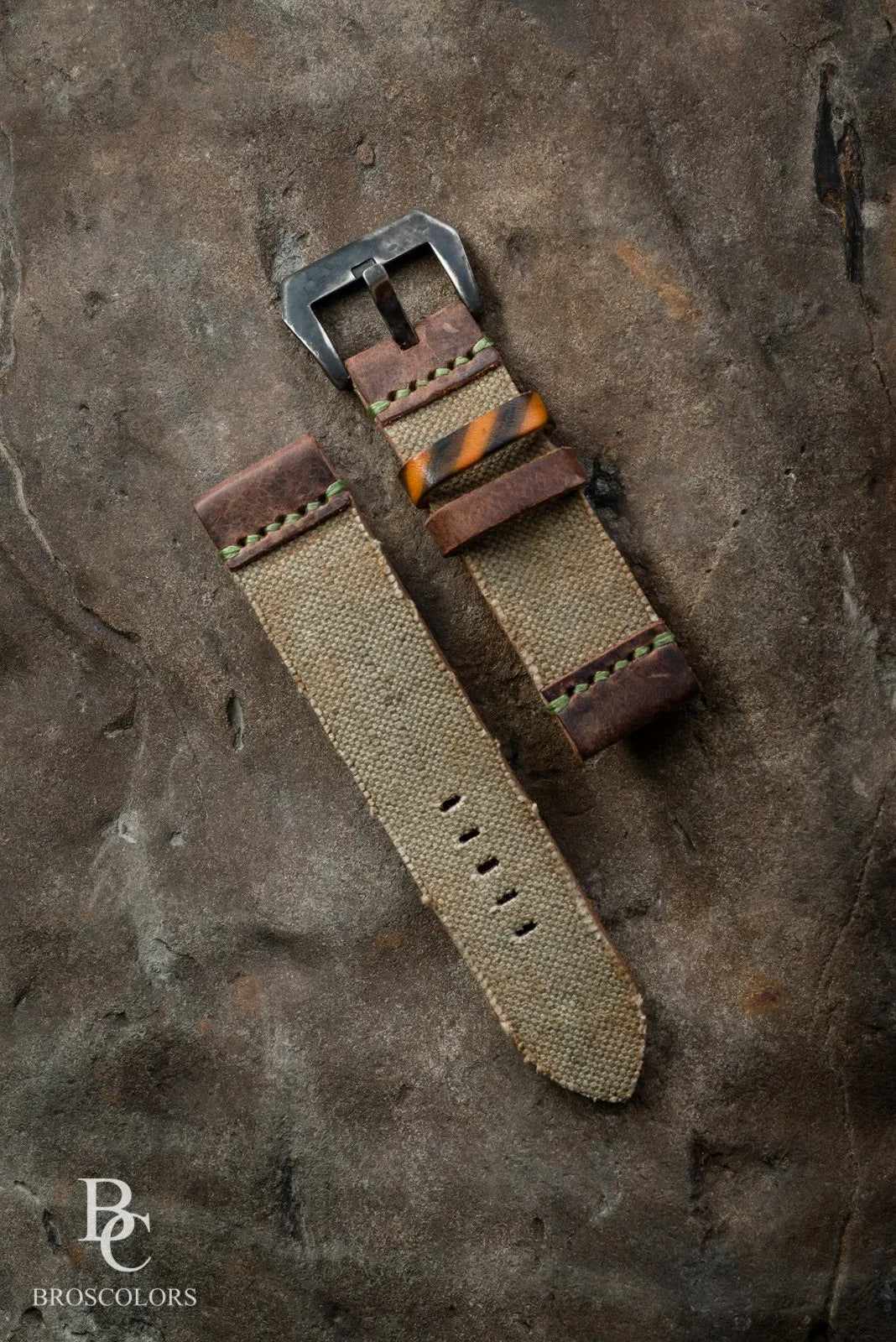 Army Green Canvas/Leather Strap 20/22/24/26mm - Military Color