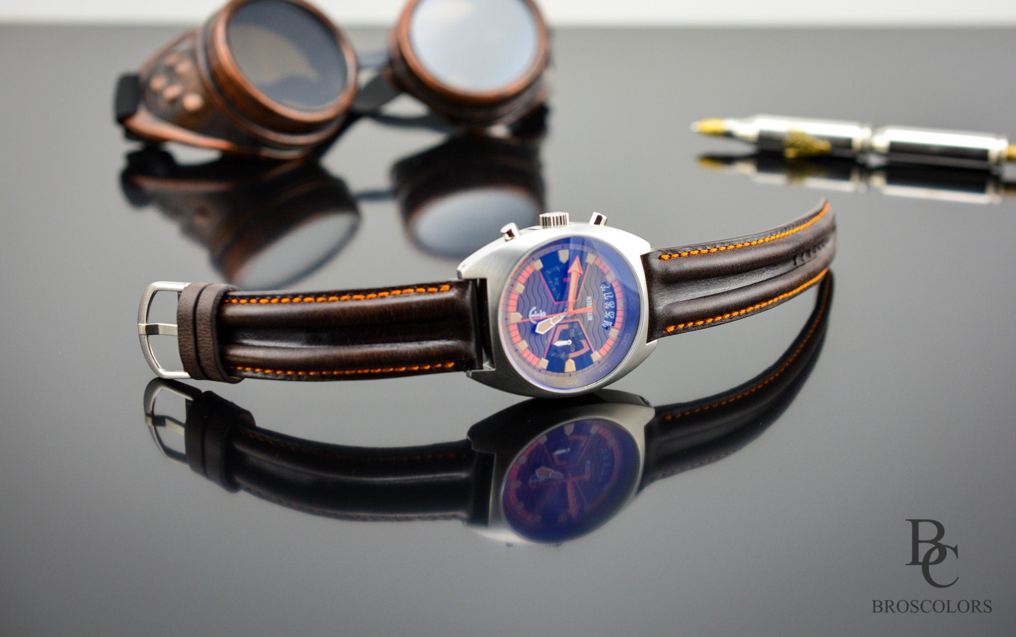 Brown Leather Watch Strap, Pilot Watch Strap, Designer Watch band, Mens Watch Strap, Military Watch Strap 18mm, 19mm, 20mm, 21mm, 22mm, 23mm